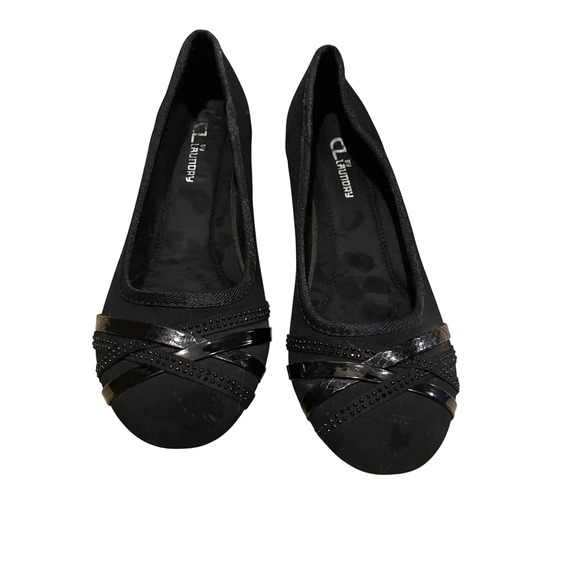 CL by Laundry Shoes - CL by Laundry Black Wedge Pumps Crisscross Beaded Patent Toe Shoes Womens 9M